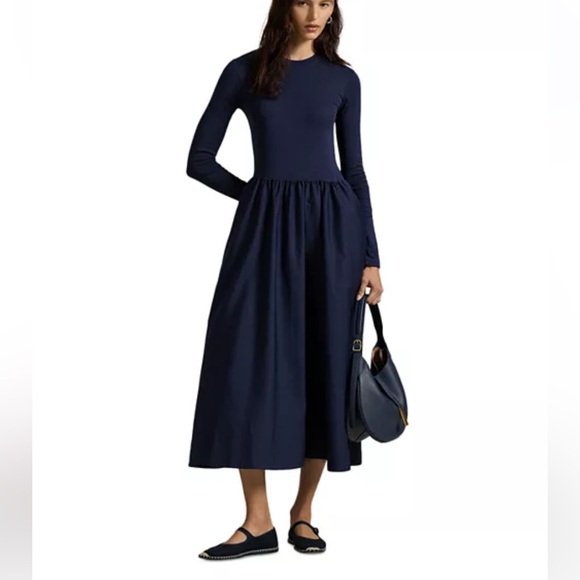 Polo Ralph Lauren Dresses & Skirts - Polo by Ralph Lauren Cotton Long Sleeve Navy Midi Dress